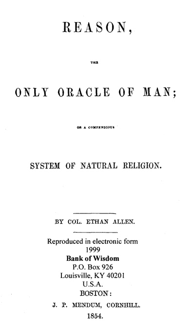 Reason The Only Oracle Of Man